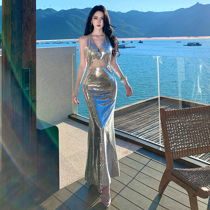 Wedding halter dress light luxury evening dress