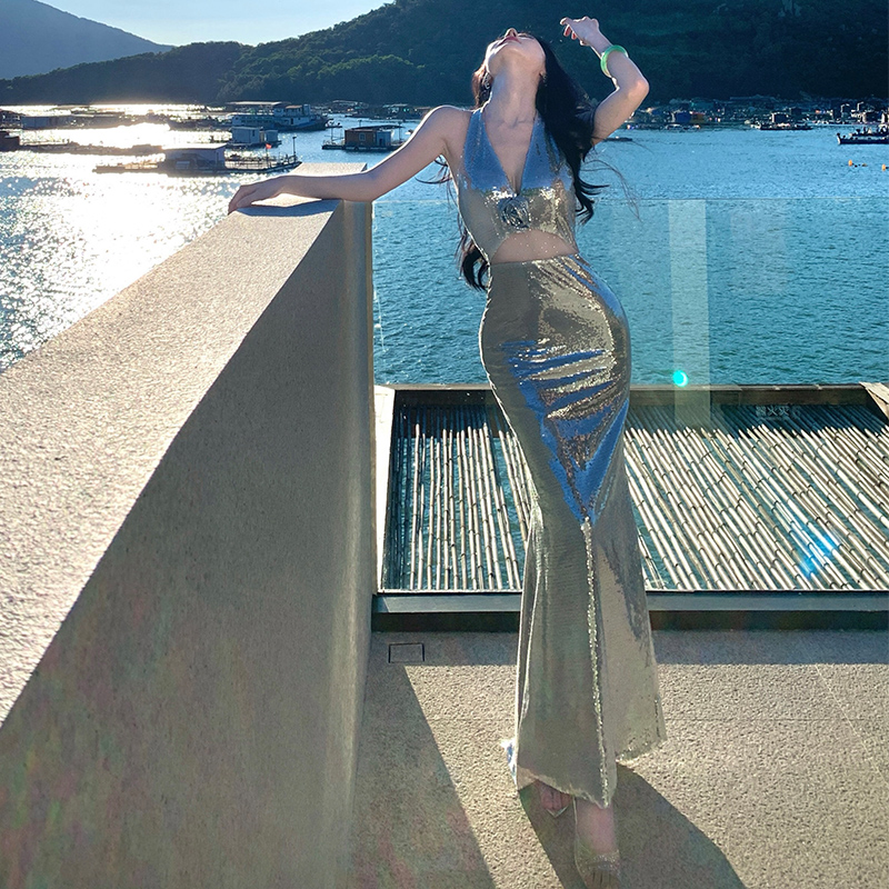 Wedding halter dress light luxury evening dress