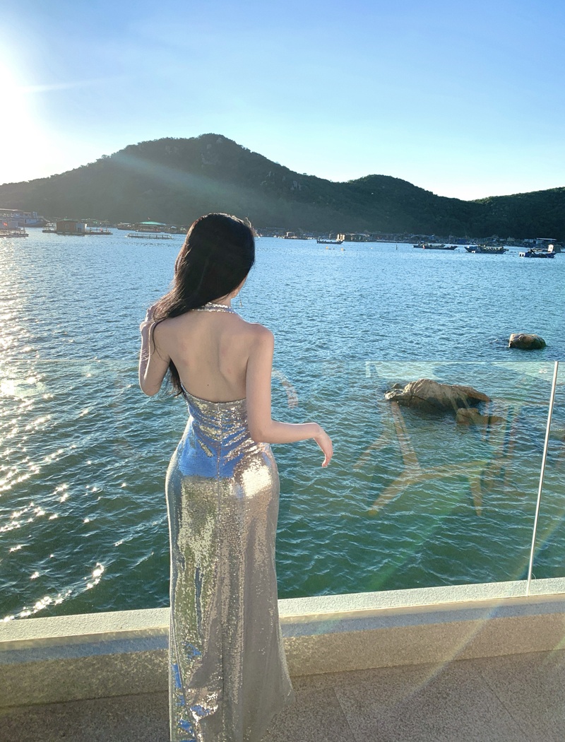 Wedding halter dress light luxury evening dress