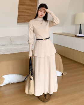 Lantern sleeve sweater skirt a set for women