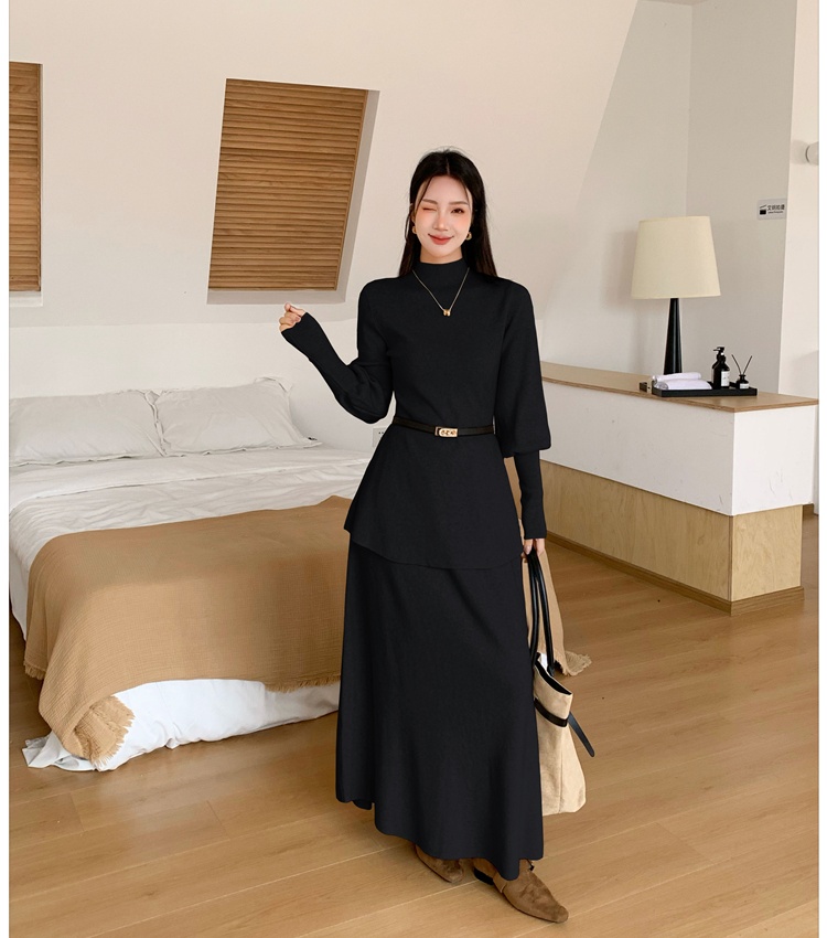 Lantern sleeve sweater skirt a set for women