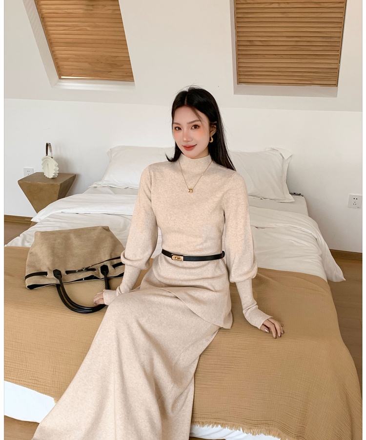 Lantern sleeve sweater skirt a set for women