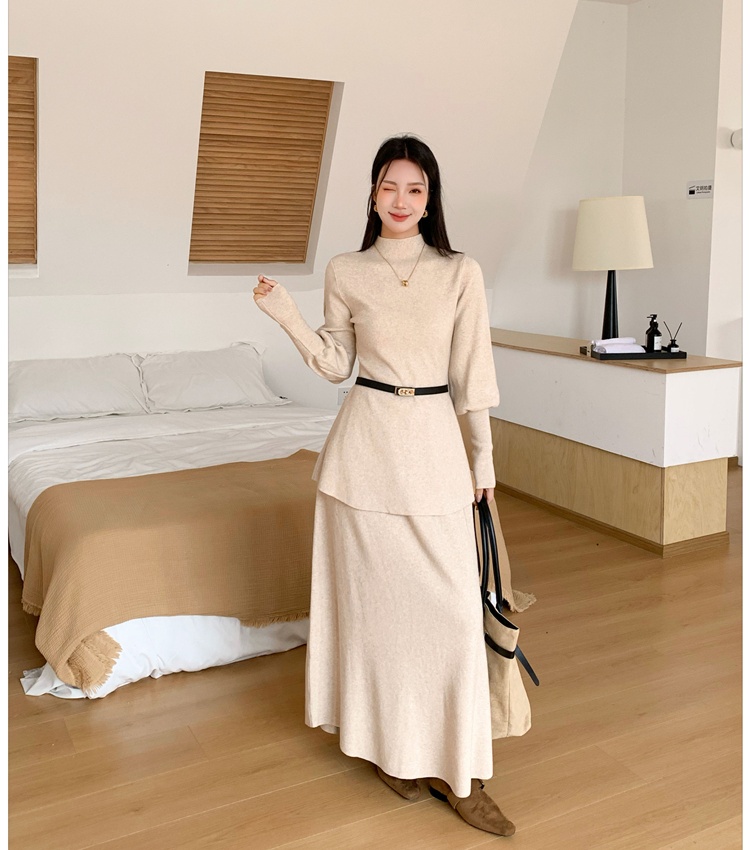 Lantern sleeve sweater skirt a set for women
