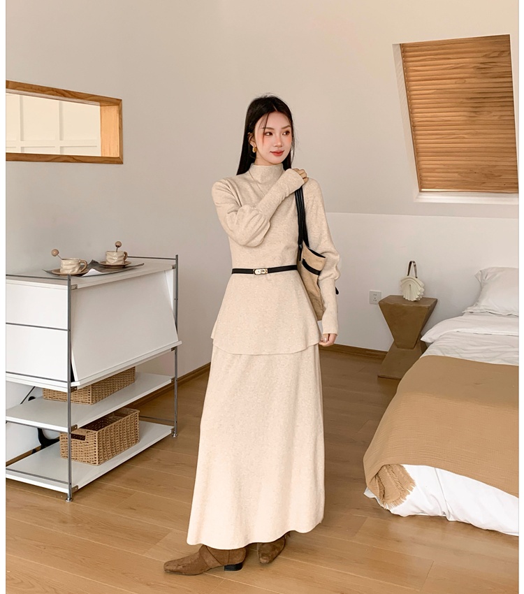 Lantern sleeve sweater skirt a set for women