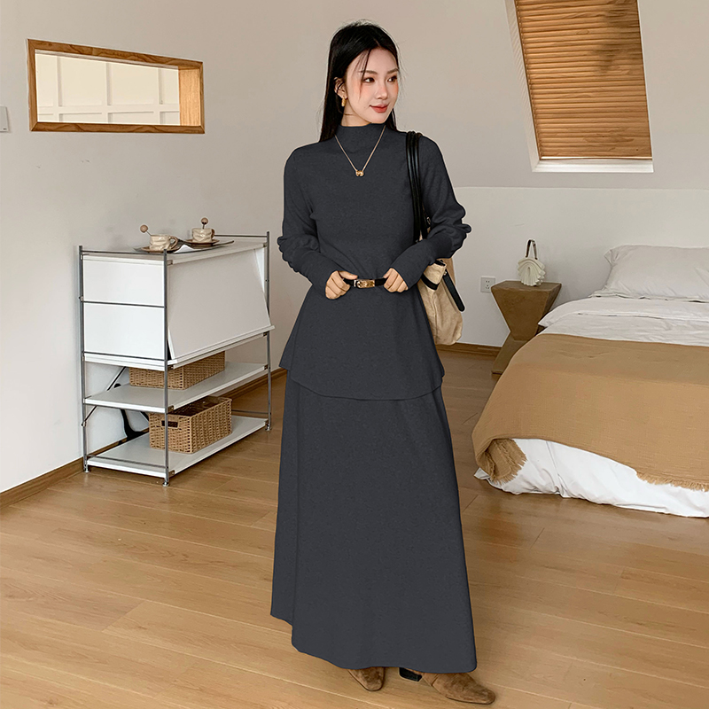 Lantern sleeve sweater skirt a set for women
