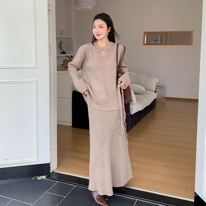 Bottoming lazy tops thick temperament sweater a set