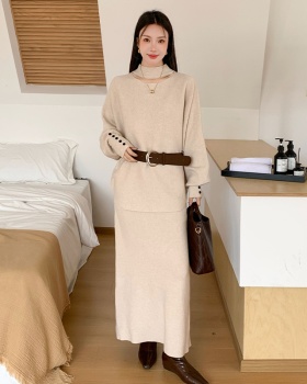 High waist slim belt all-match sweater 2pcs set