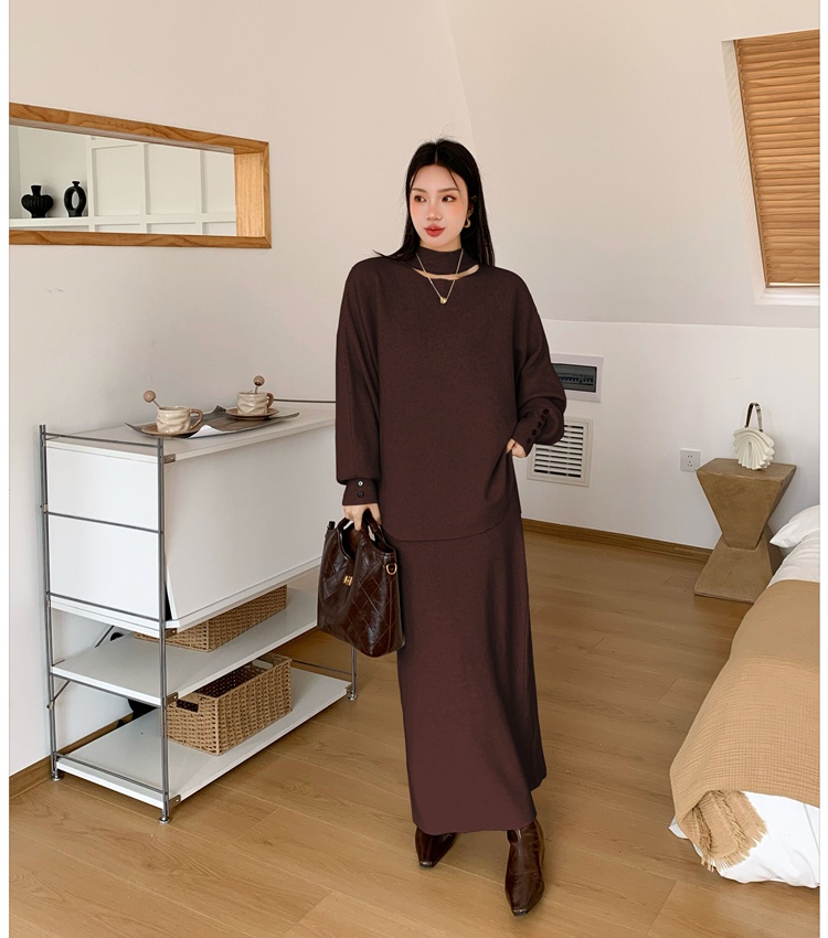 High waist slim belt all-match sweater 2pcs set