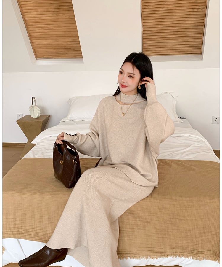 High waist slim belt all-match sweater 2pcs set