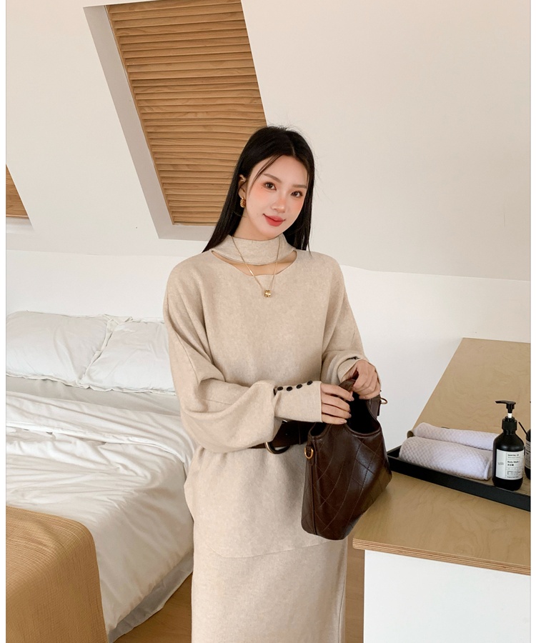 High waist slim belt all-match sweater 2pcs set