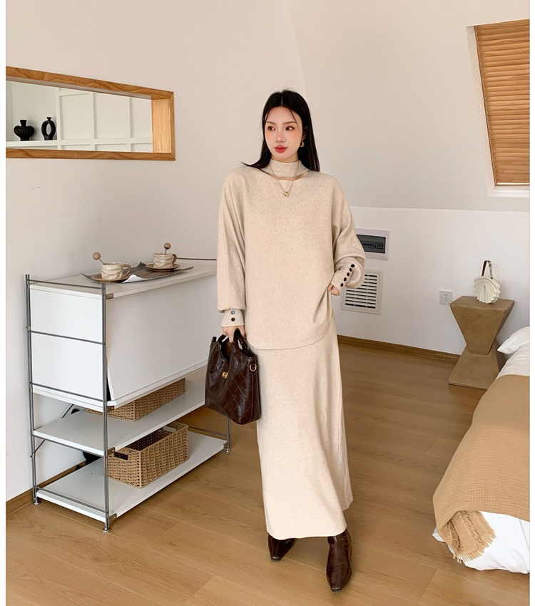 High waist slim belt all-match sweater 2pcs set