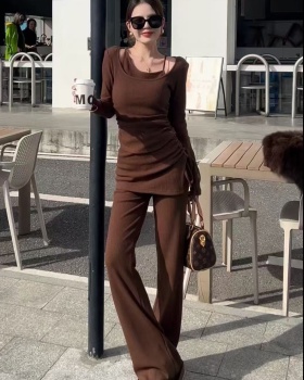 Hollow autumn and winter tops knitted pants 2pcs set