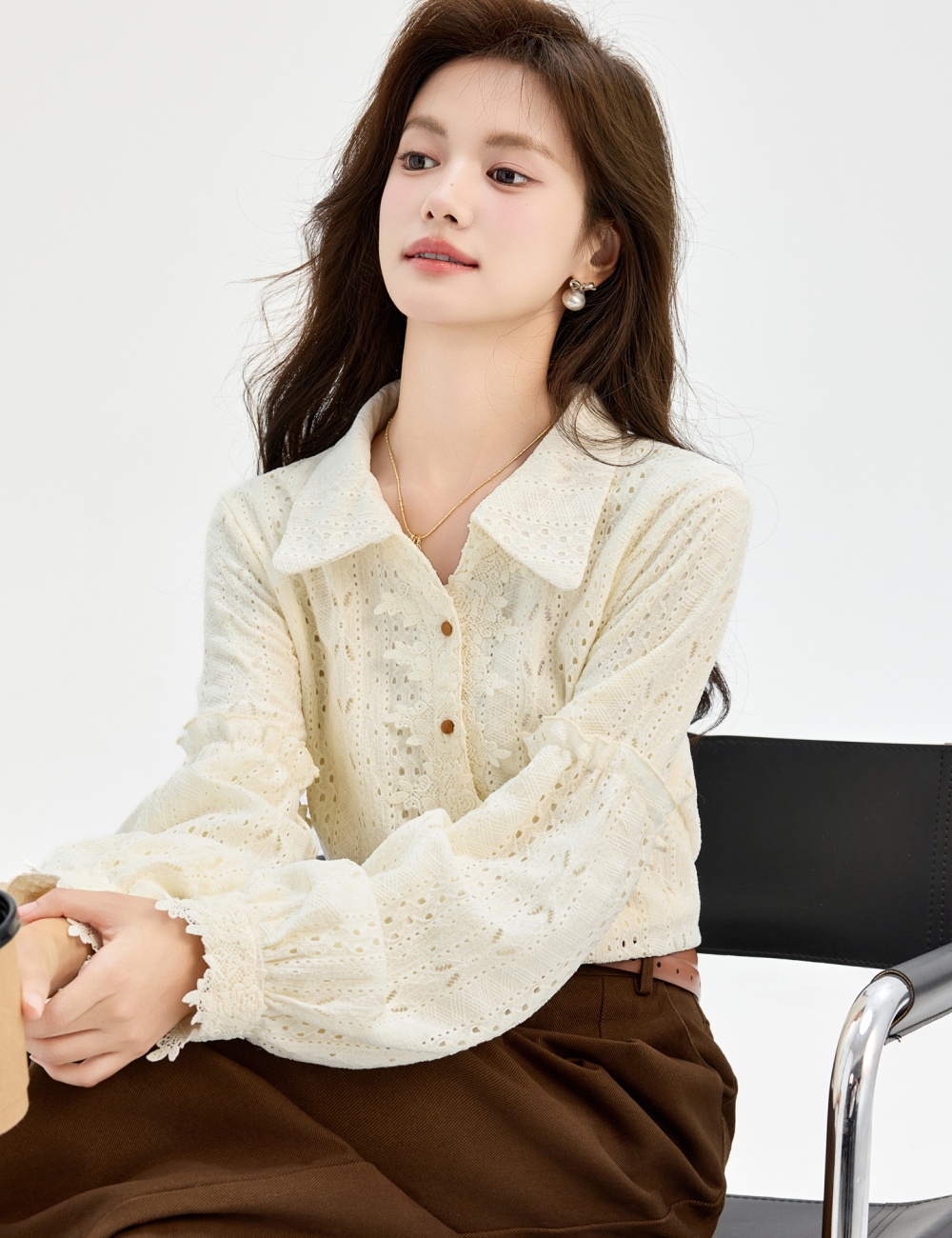 Retro sweet tops hollow shirt for women