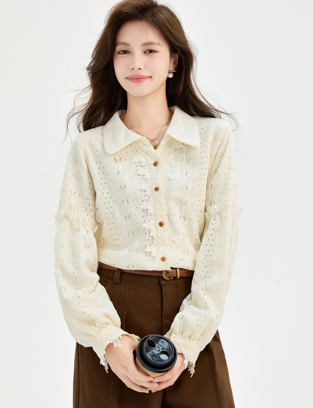 Retro sweet tops hollow shirt for women