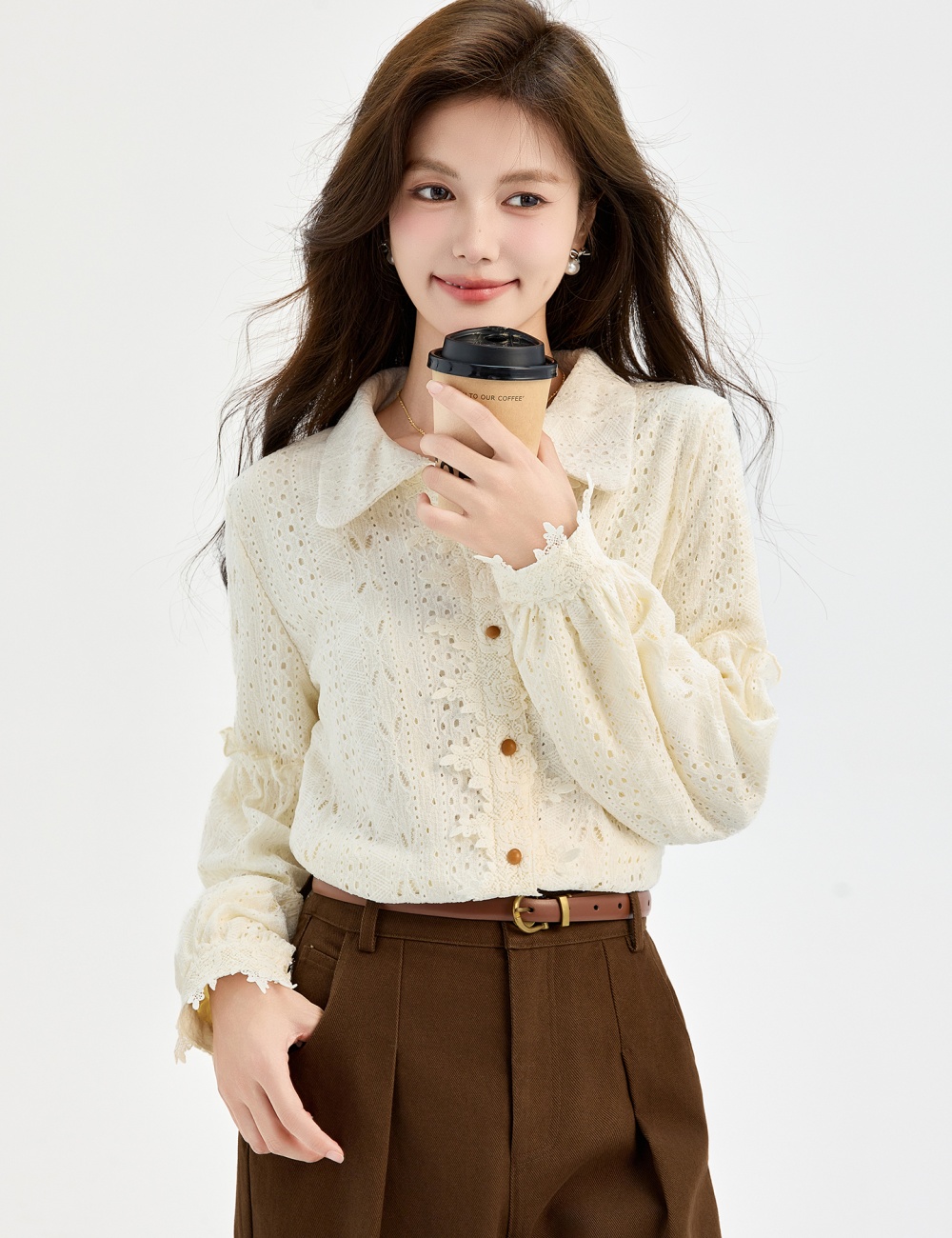 Retro sweet tops hollow shirt for women