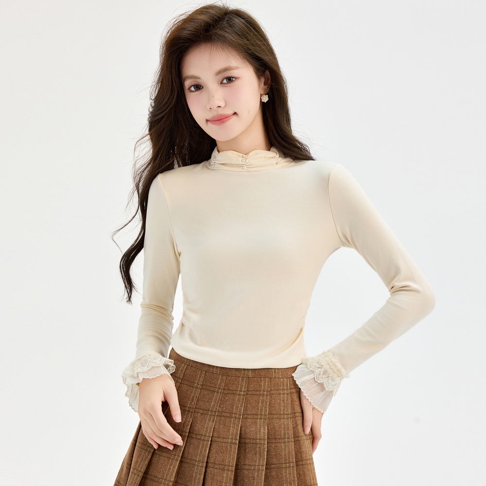 Long sleeve knitted bottoming shirt sueding T-shirt