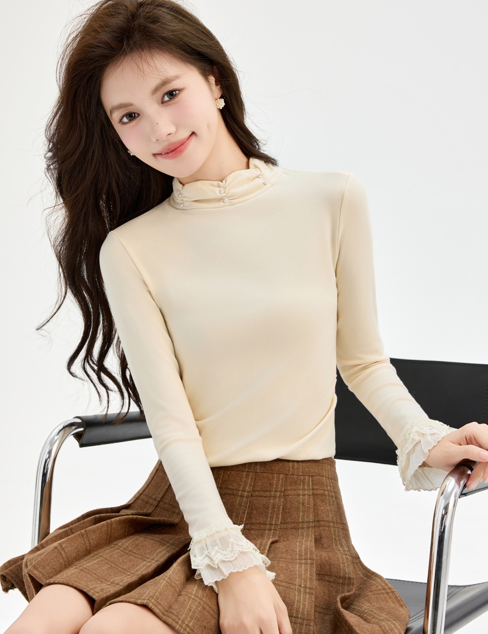 Long sleeve knitted bottoming shirt sueding T-shirt