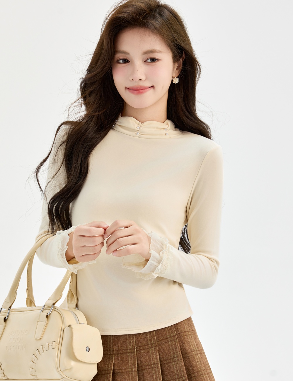 Long sleeve knitted bottoming shirt sueding T-shirt