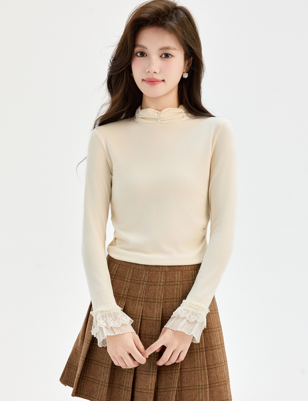 Long sleeve knitted bottoming shirt sueding T-shirt