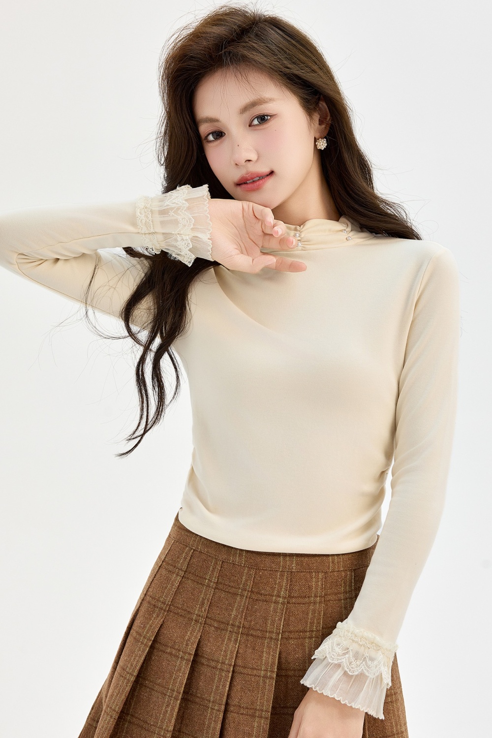 Long sleeve knitted bottoming shirt sueding T-shirt