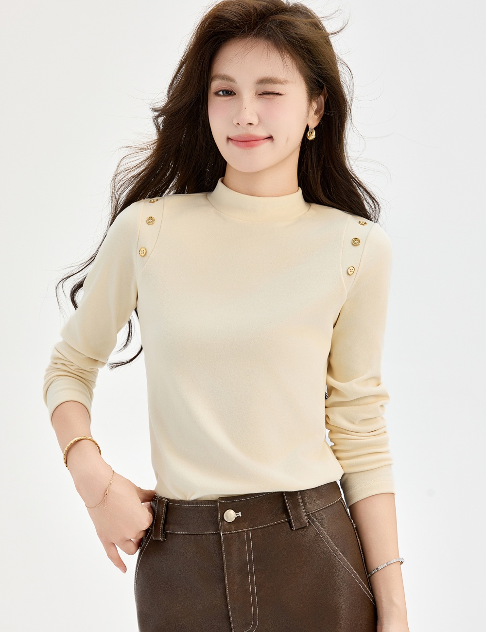 Slim T-shirt half high collar bottoming shirt for women