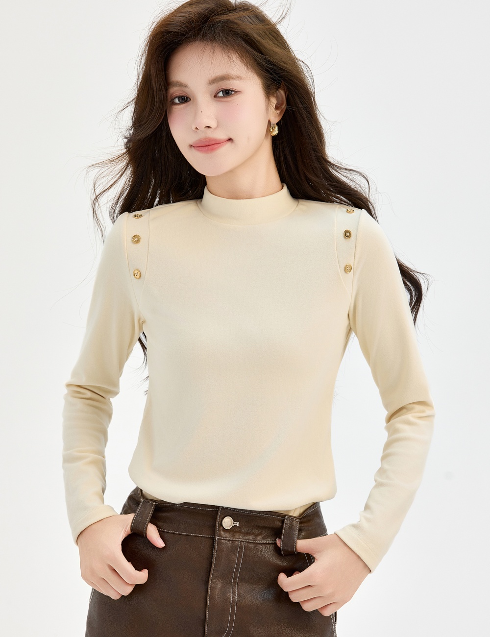 Slim T-shirt half high collar bottoming shirt for women