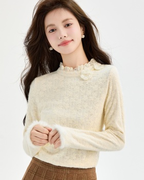 Plus velvet bottoming shirt flowers tops for women