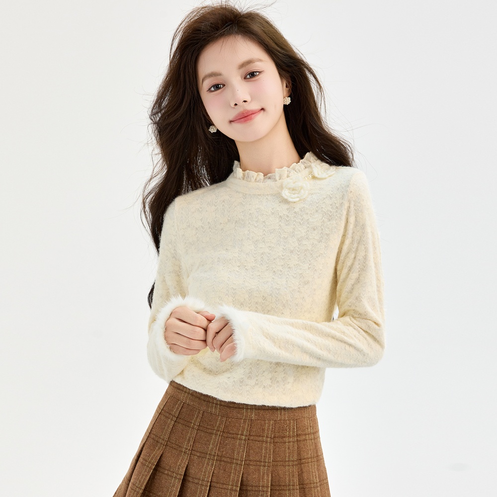 Plus velvet bottoming shirt flowers tops for women