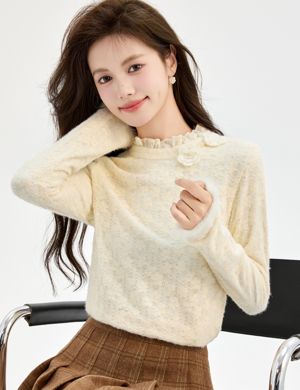 Plus velvet bottoming shirt flowers tops for women