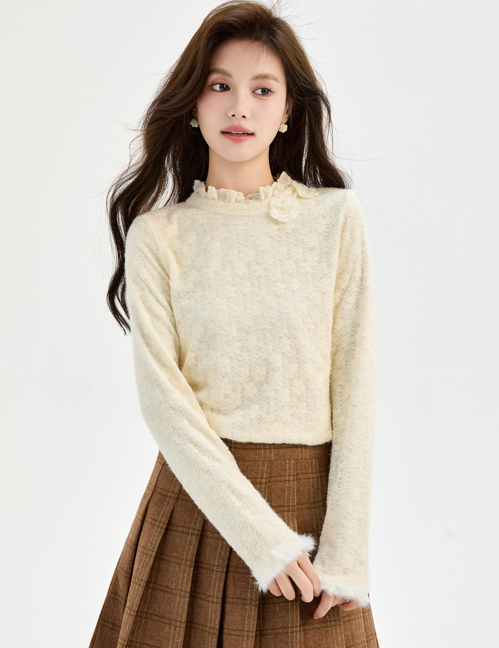 Plus velvet bottoming shirt flowers tops for women