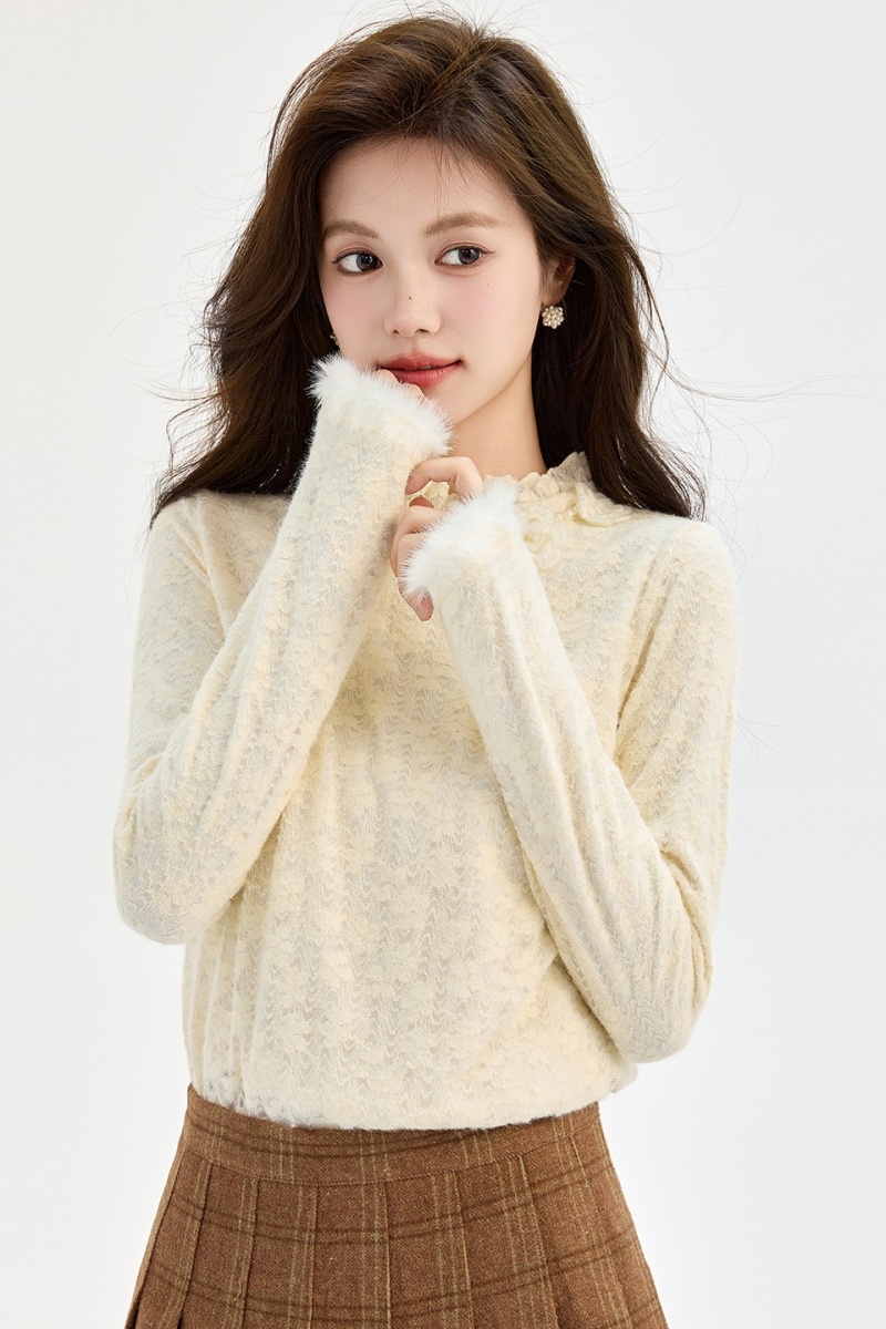 Plus velvet bottoming shirt flowers tops for women