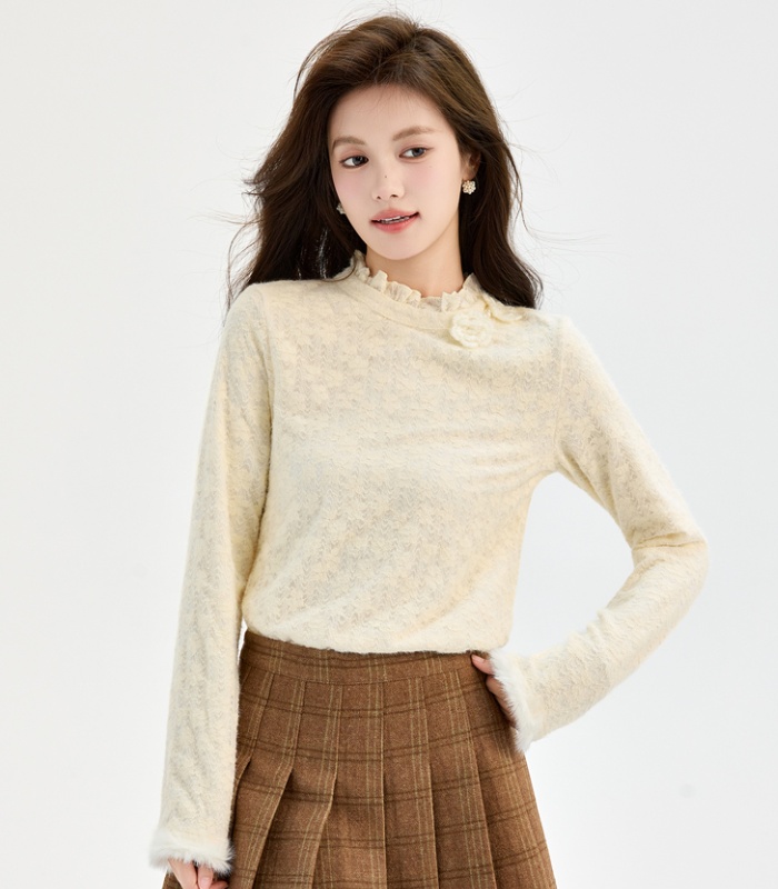 Plus velvet bottoming shirt flowers tops for women