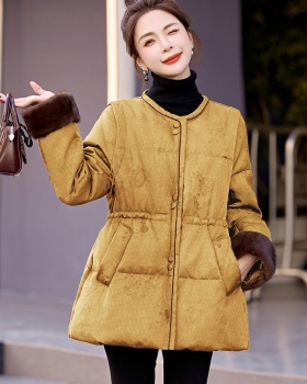 Long retro down coat pinched waist coat for women