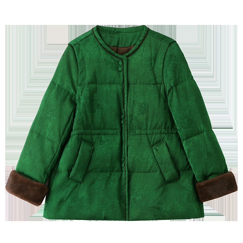 Long retro down coat pinched waist coat for women