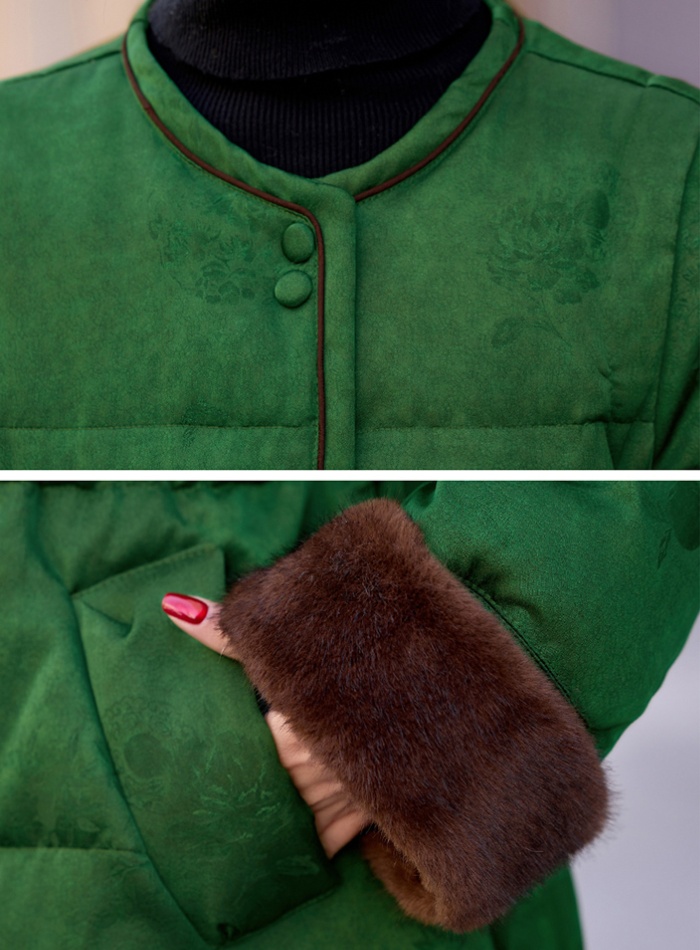 Long retro down coat pinched waist coat for women