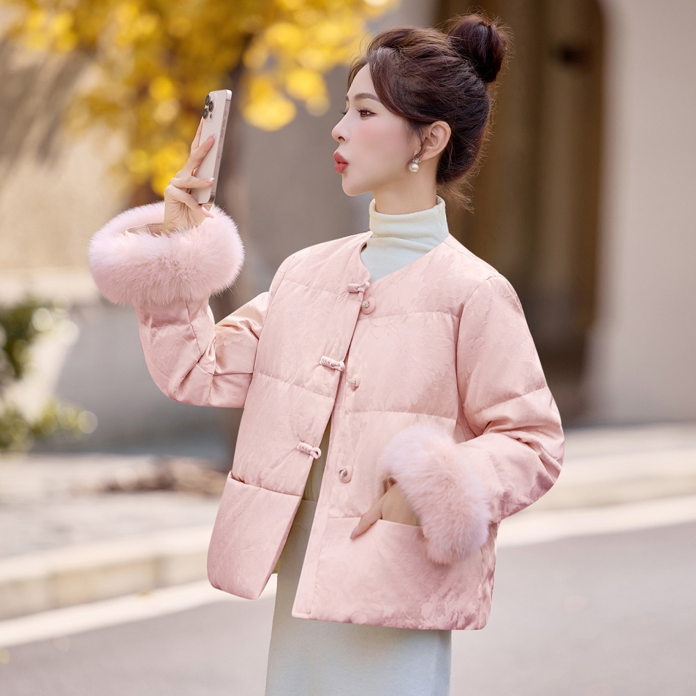 Chinese style goose fashion fox fur elegant down coat