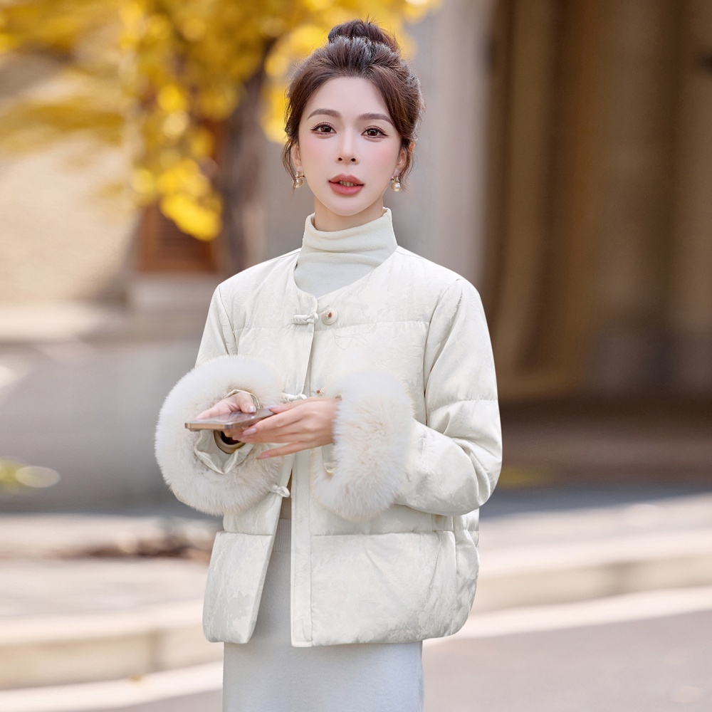 Chinese style goose fashion fox fur elegant down coat