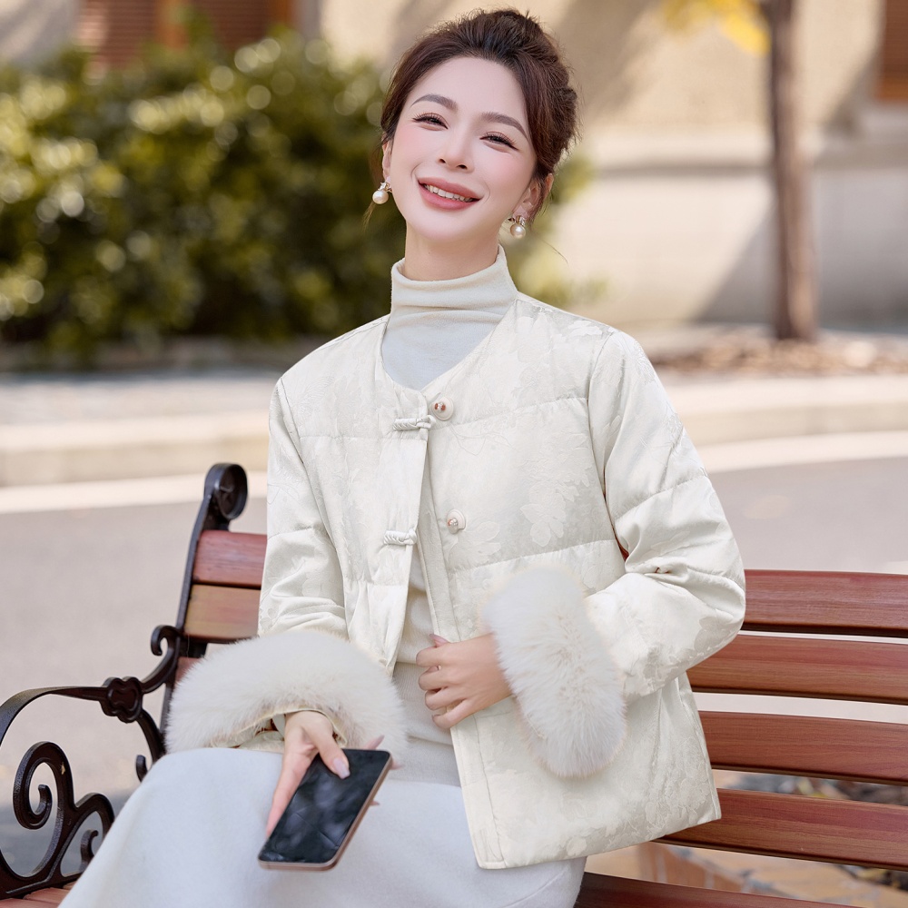 Chinese style goose fashion fox fur elegant down coat