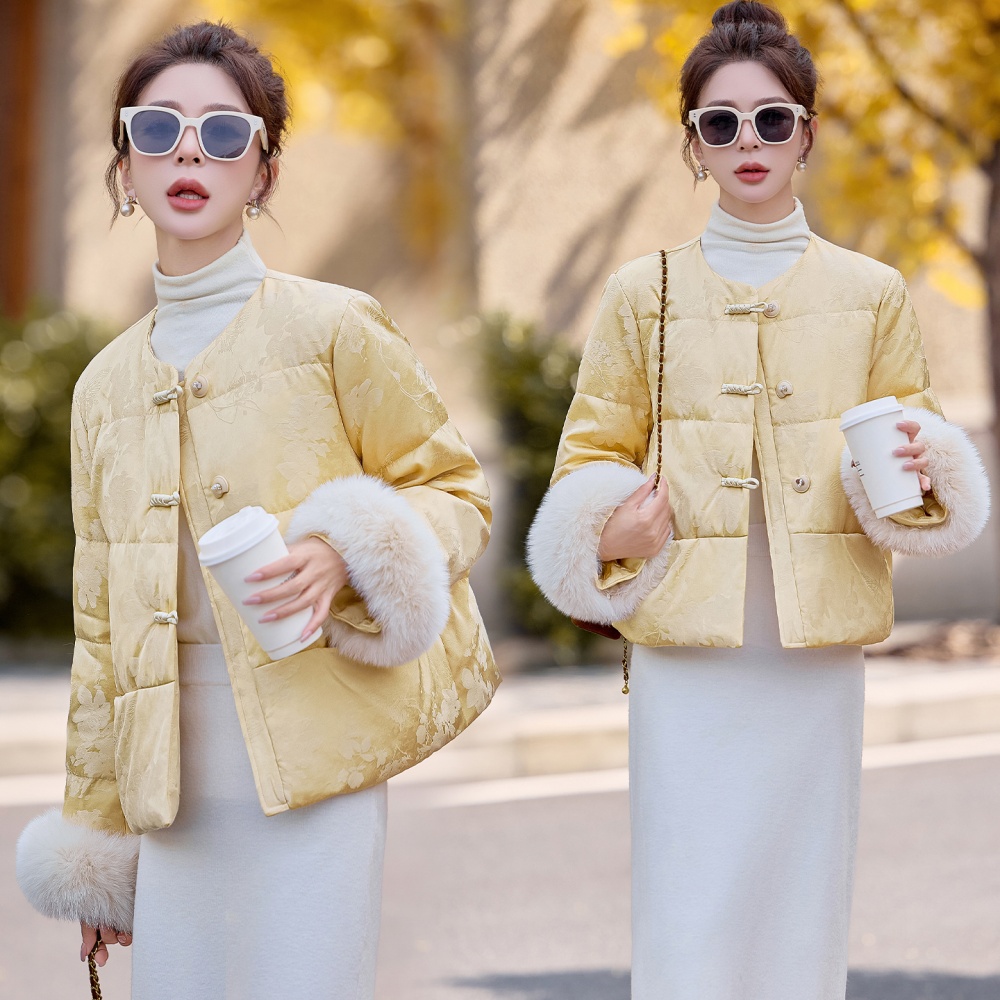 Chinese style goose fashion fox fur elegant down coat