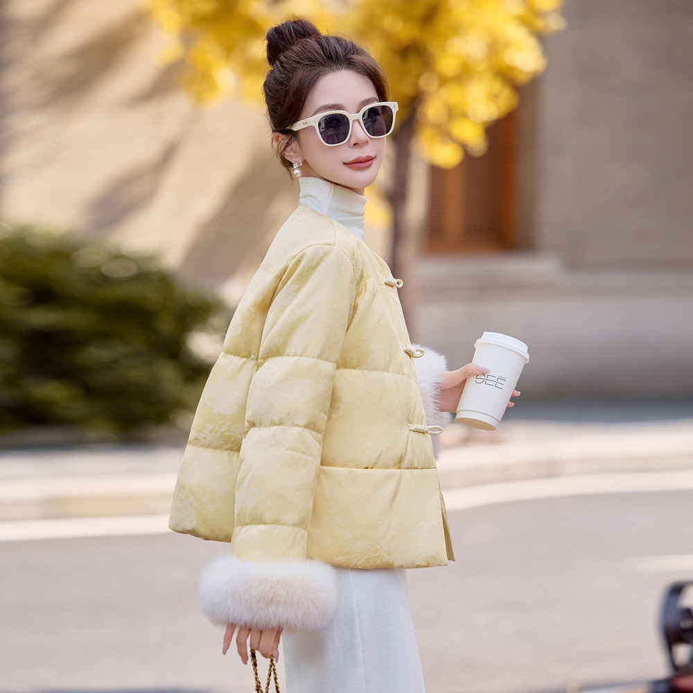 Chinese style goose fashion fox fur elegant down coat