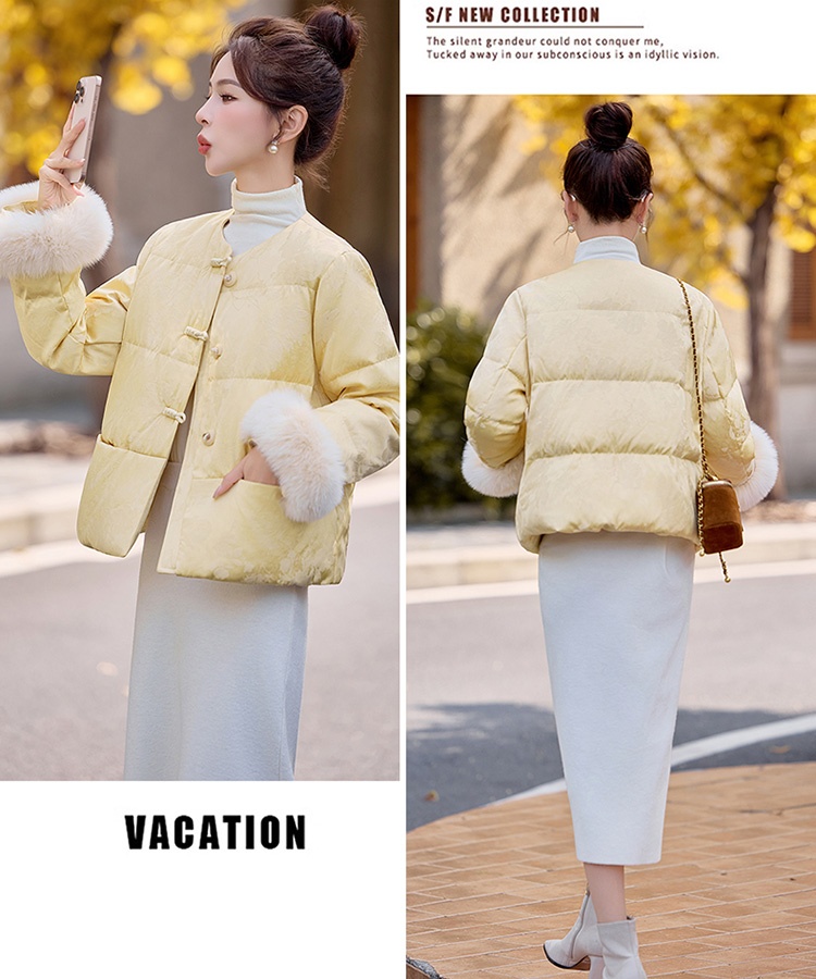 Chinese style goose fashion fox fur elegant down coat