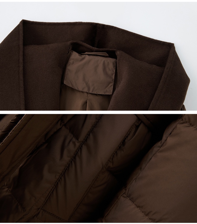 White splice winter overcoat long cashmere hooded down coat