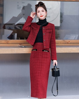 Woolen jacket temperament short skirt 2pcs set