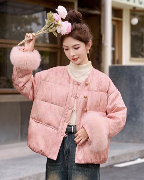 Fox fur pink coat short down coat for women