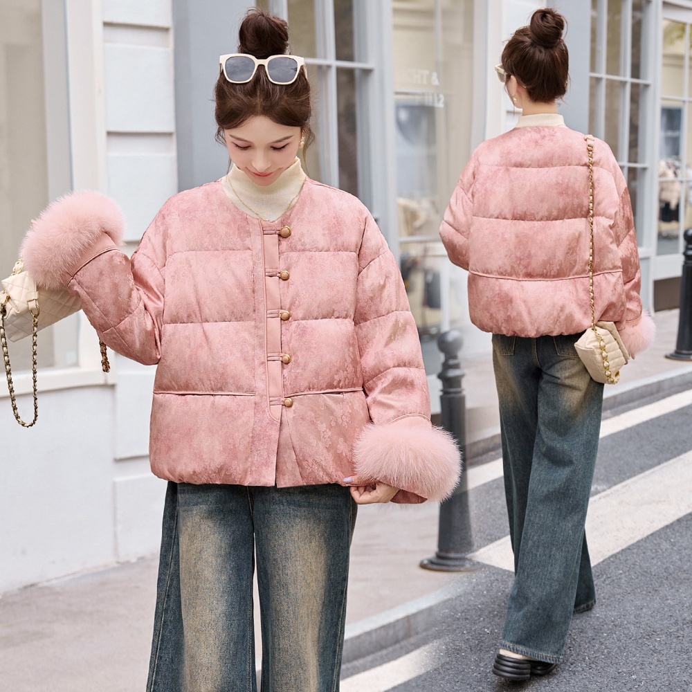Fox fur pink coat short down coat for women
