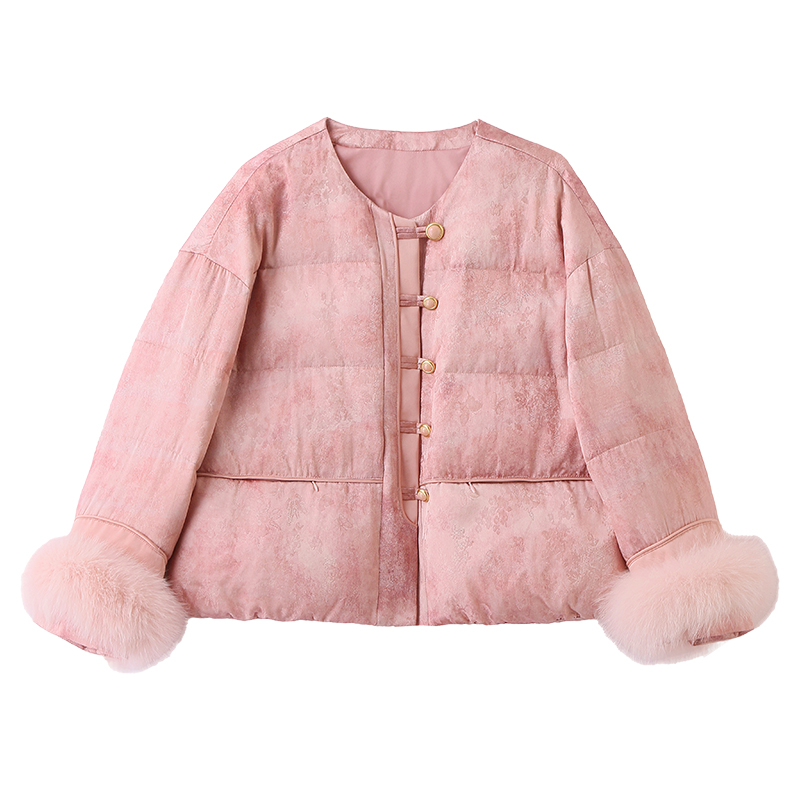 Fox fur pink coat short down coat for women
