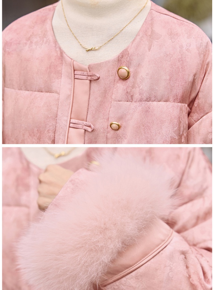 Fox fur pink coat short down coat for women