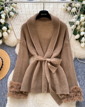 Slim pinched waist knitted sweater elmo lazy coat