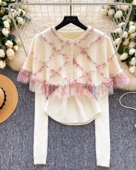 Lace knitted cloak autumn cardigan 2pcs set for women