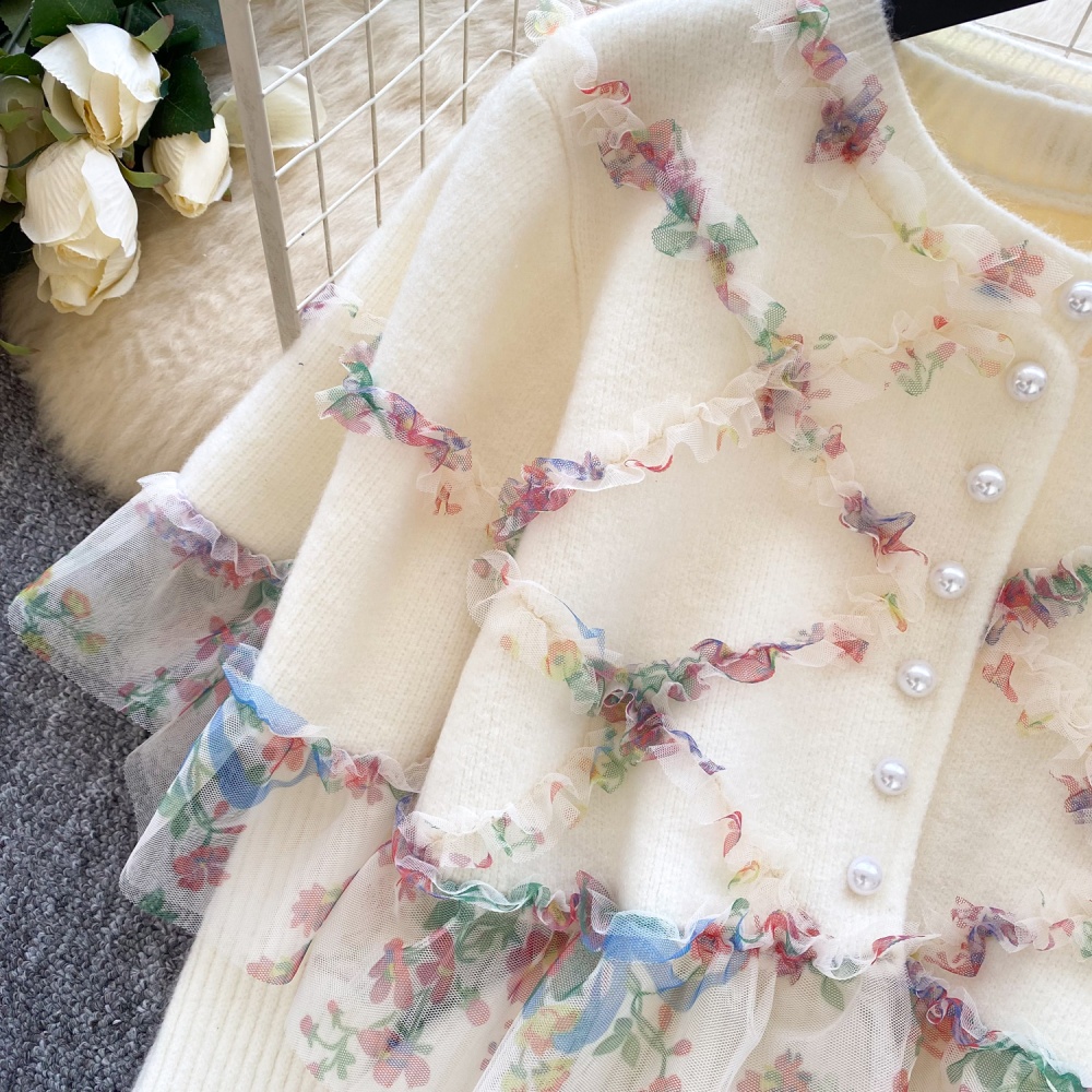 Lace knitted cloak autumn cardigan 2pcs set for women